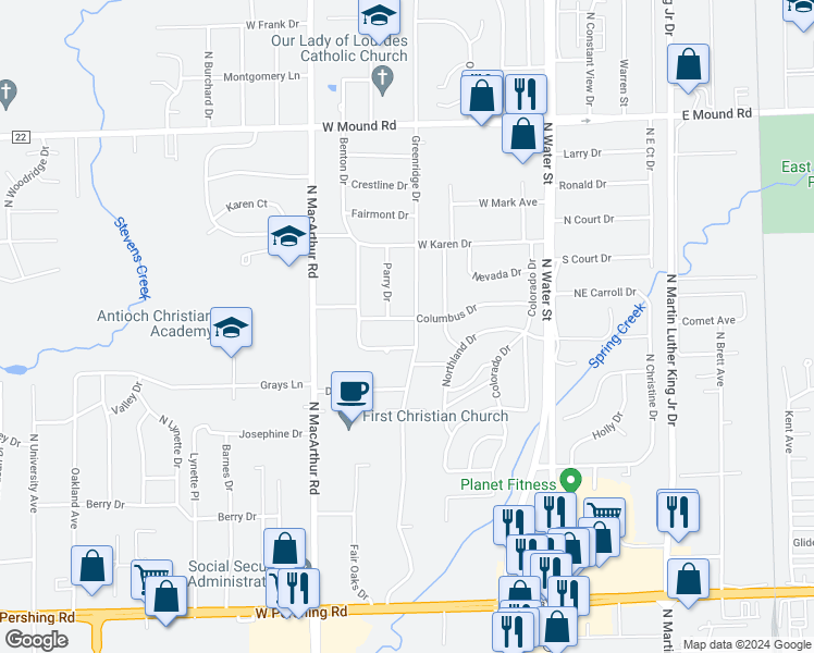 map of restaurants, bars, coffee shops, grocery stores, and more near 401 Columbus Drive in Decatur