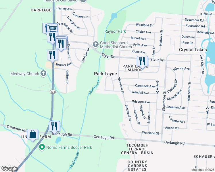map of restaurants, bars, coffee shops, grocery stores, and more near 405 East Carpenter Drive in New Carlisle