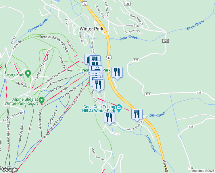 map of restaurants, bars, coffee shops, grocery stores, and more near 580 Winter Park Drive in Winter Park