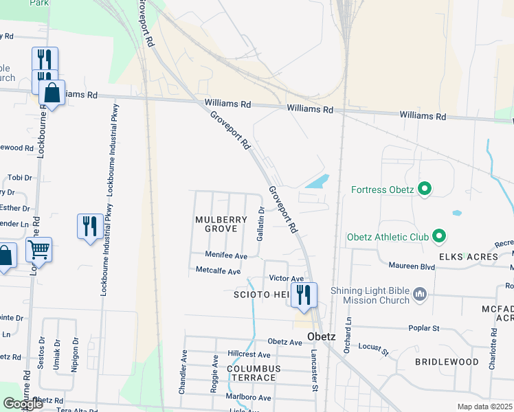 map of restaurants, bars, coffee shops, grocery stores, and more near 4013 Gallatin Dr in Obetz