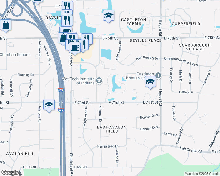 map of restaurants, bars, coffee shops, grocery stores, and more near 7175 Jessman Road West in Indianapolis