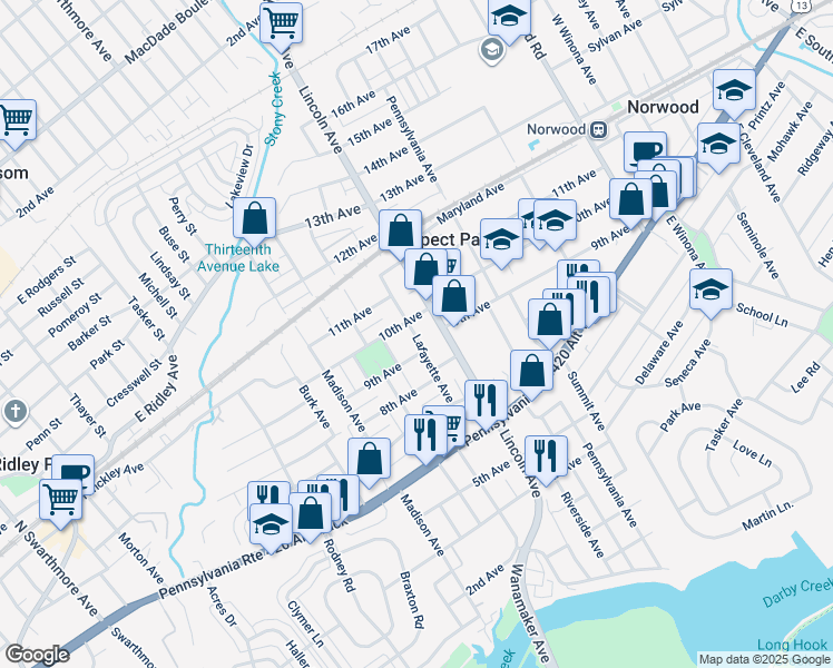 map of restaurants, bars, coffee shops, grocery stores, and more near in Prospect Park