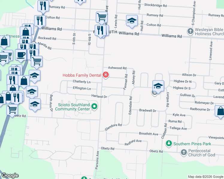 map of restaurants, bars, coffee shops, grocery stores, and more near 529 Cedarwood Road in Columbus
