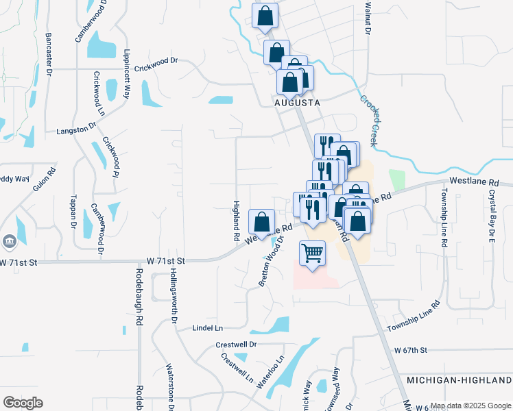 map of restaurants, bars, coffee shops, grocery stores, and more near 7212 Bent Timber Court in Indianapolis