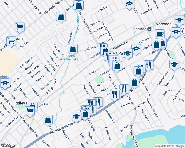 map of restaurants, bars, coffee shops, grocery stores, and more near 912 11th Avenue in Prospect Park