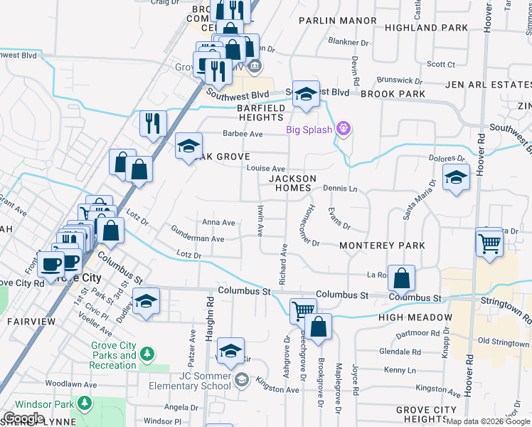 map of restaurants, bars, coffee shops, grocery stores, and more near 2986 Michael Lane in Grove City