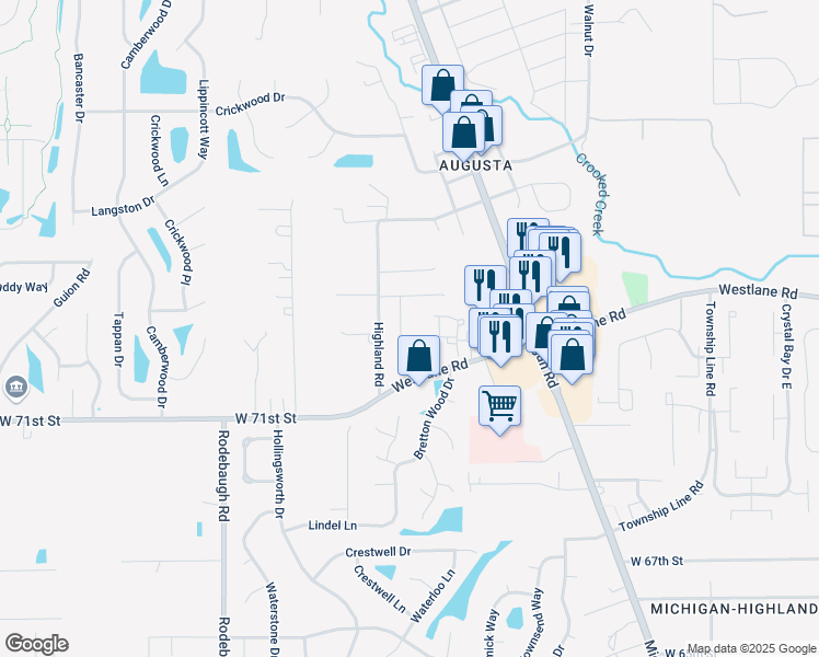 map of restaurants, bars, coffee shops, grocery stores, and more near 7212 Bent Timber Court in Indianapolis