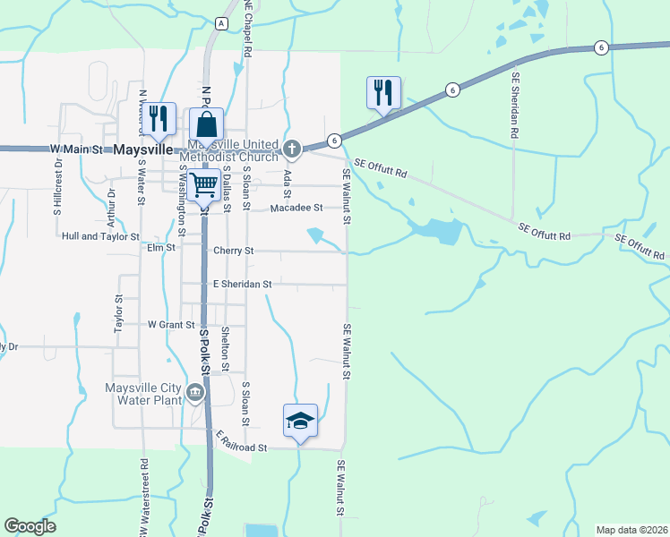 map of restaurants, bars, coffee shops, grocery stores, and more near 515 East Sheridan Street in Maysville