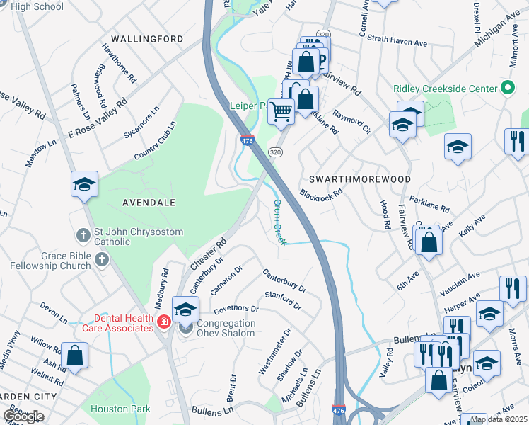 map of restaurants, bars, coffee shops, grocery stores, and more near 700 Avondale Road in Delaware County