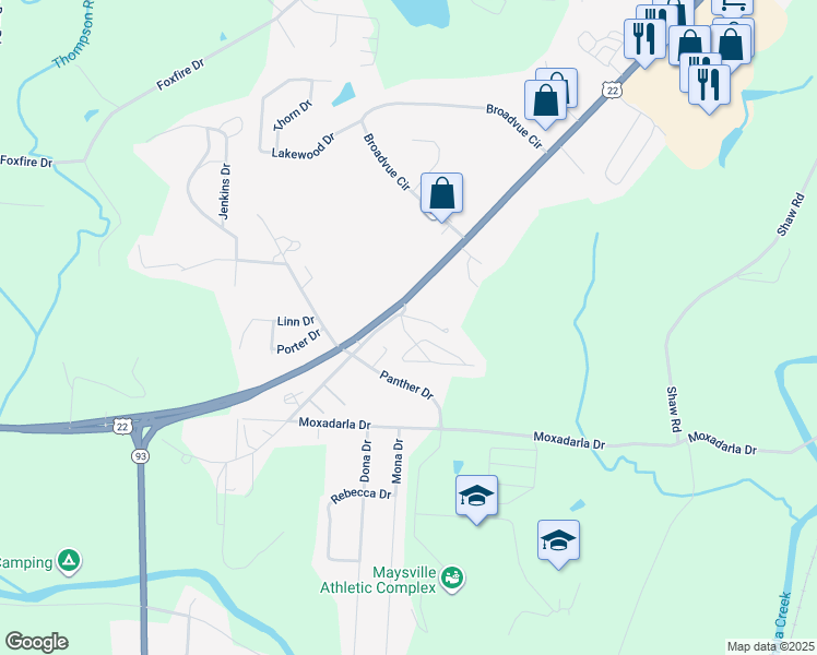 map of restaurants, bars, coffee shops, grocery stores, and more near Sunset Drive in Zanesville