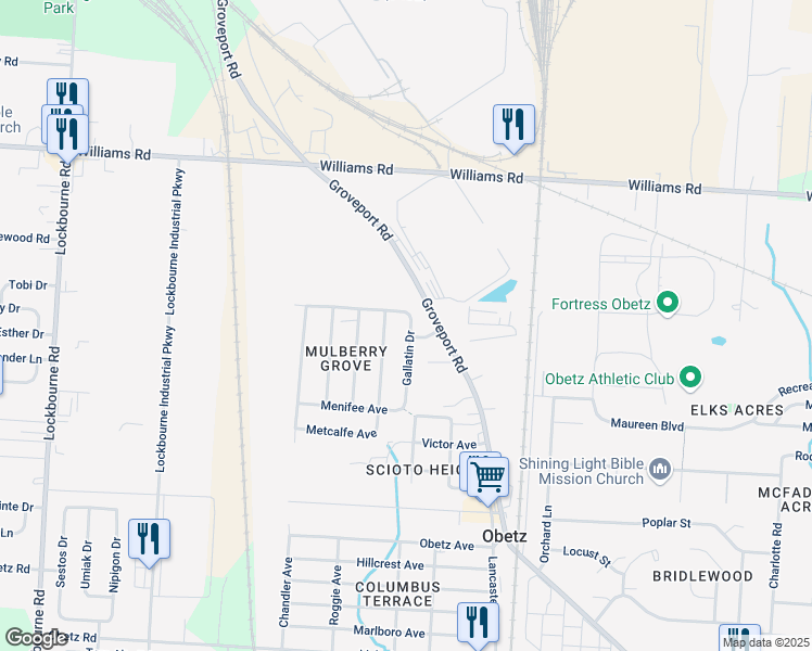 map of restaurants, bars, coffee shops, grocery stores, and more near 4013 Gallatin Drive in Obetz