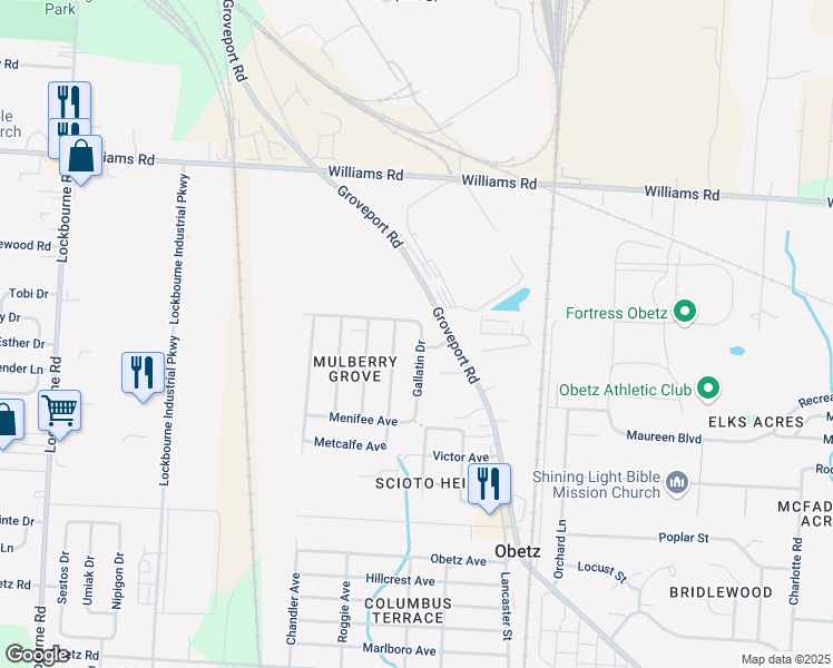 map of restaurants, bars, coffee shops, grocery stores, and more near 4013 Gallatin Drive in Obetz