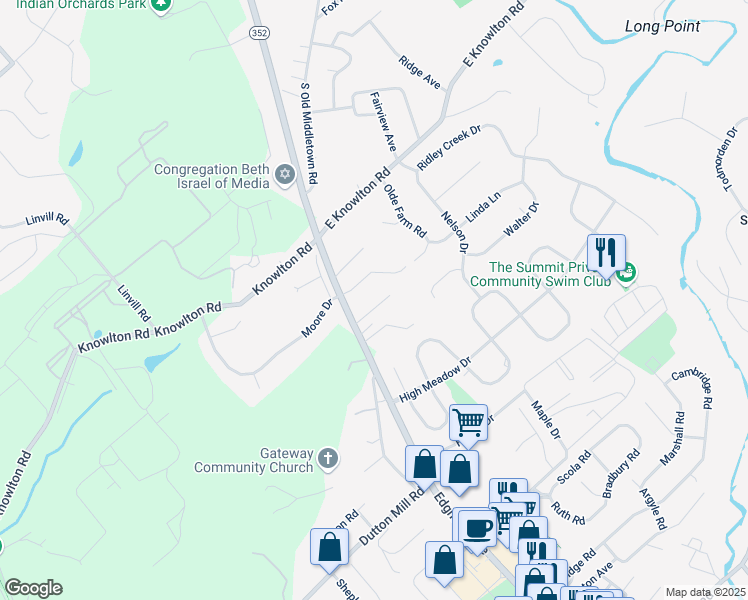 map of restaurants, bars, coffee shops, grocery stores, and more near 639 South New Middletown Road in Media