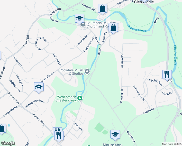 map of restaurants, bars, coffee shops, grocery stores, and more near 737 Mount Road in Aston