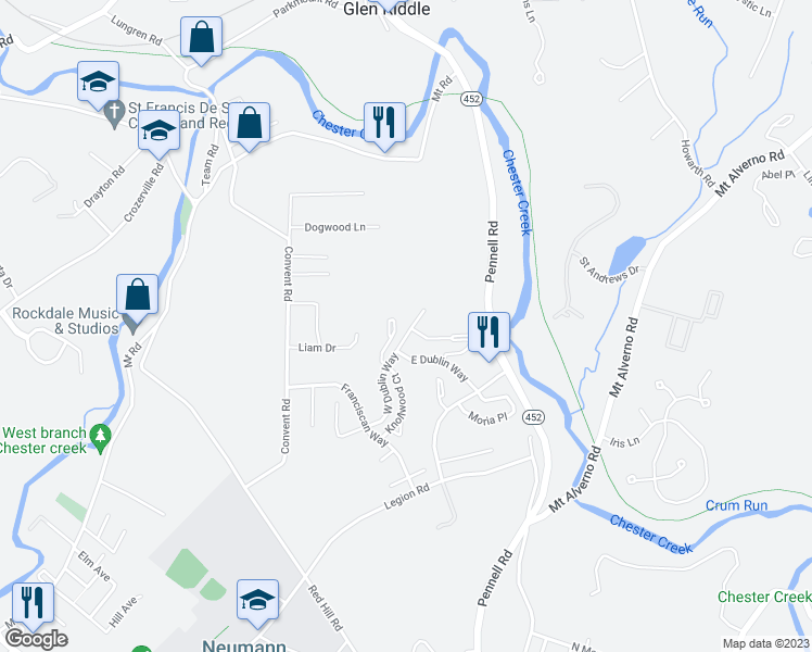 map of restaurants, bars, coffee shops, grocery stores, and more near 321 Cashel Court in Aston