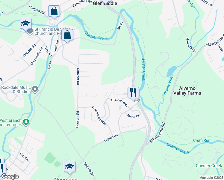 map of restaurants, bars, coffee shops, grocery stores, and more near 332 Cashel Court in Delaware County