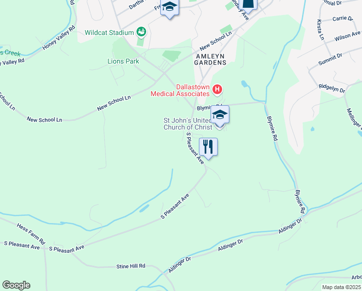 map of restaurants, bars, coffee shops, grocery stores, and more near 850 South Pleasant Avenue in Dallastown