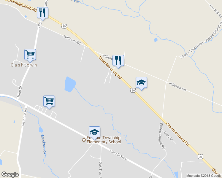 map of restaurants, bars, coffee shops, grocery stores, and more near 3570 Chambersburg Road in Biglerville