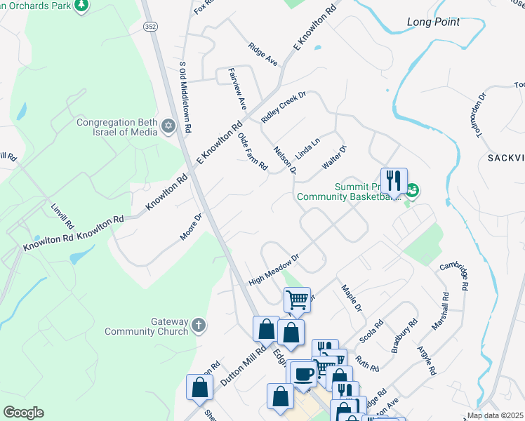 map of restaurants, bars, coffee shops, grocery stores, and more near 11 David Drive in Media