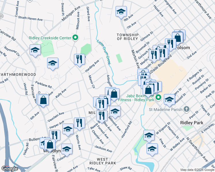 map of restaurants, bars, coffee shops, grocery stores, and more near 423 Arlington Avenue in Folsom