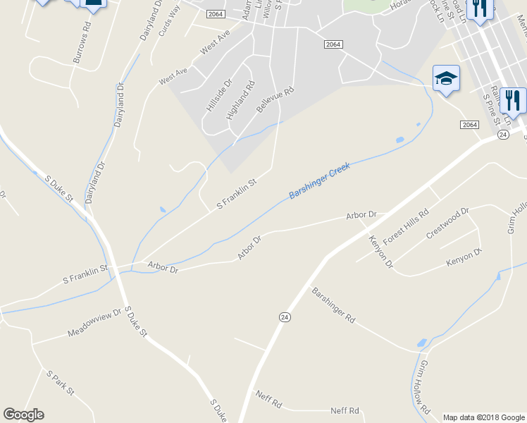 map of restaurants, bars, coffee shops, grocery stores, and more near 425 Arbor Drive in Red Lion