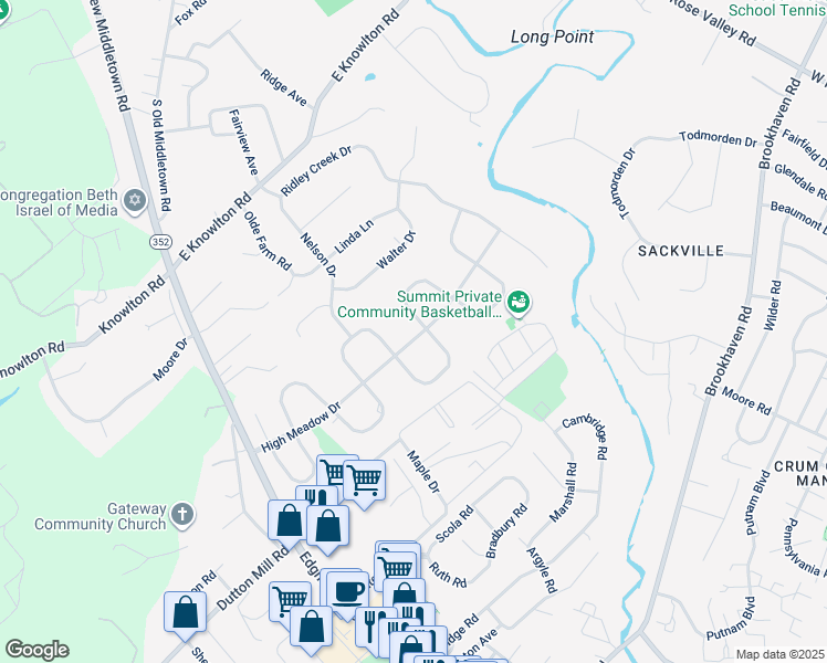 map of restaurants, bars, coffee shops, grocery stores, and more near 500 Meadowpark Lane in Media