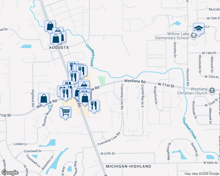 map of restaurants, bars, coffee shops, grocery stores, and more near 2471 Camwood Drive in Indianapolis
