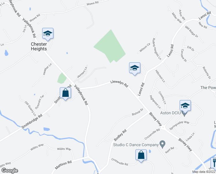 map of restaurants, bars, coffee shops, grocery stores, and more near 279 Llewelyn Road in Chester Heights