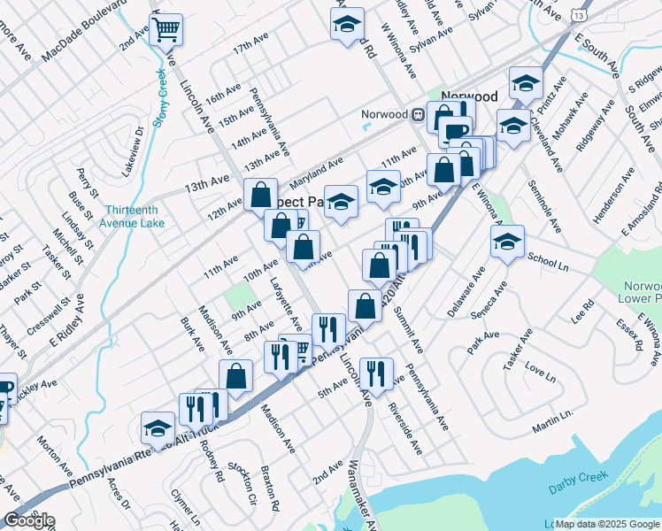 map of restaurants, bars, coffee shops, grocery stores, and more near 814 Pennsylvania Avenue in Prospect Park