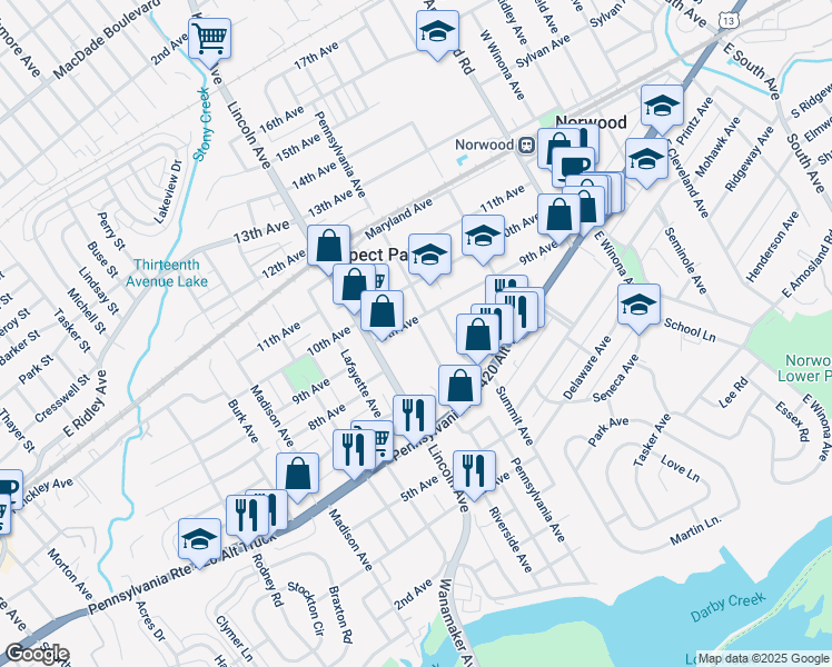 map of restaurants, bars, coffee shops, grocery stores, and more near 814 Pennsylvania Avenue in Prospect Park