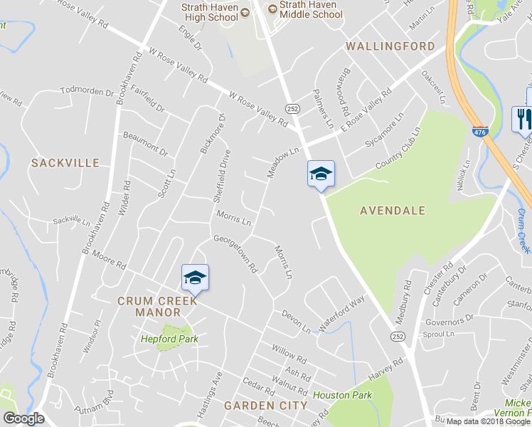 map of restaurants, bars, coffee shops, grocery stores, and more near 601 Bowers Lane in Nether Providence Township
