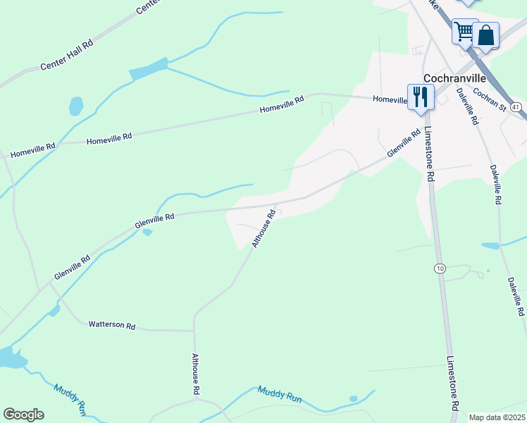 map of restaurants, bars, coffee shops, grocery stores, and more near 14 Althouse Road in Cochranville
