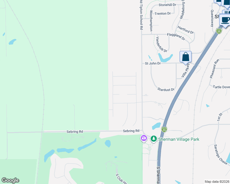 map of restaurants, bars, coffee shops, grocery stores, and more near Nine Rock Rd in Sherman