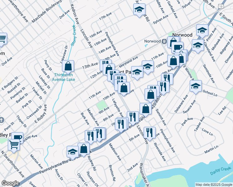 map of restaurants, bars, coffee shops, grocery stores, and more near in Prospect Park