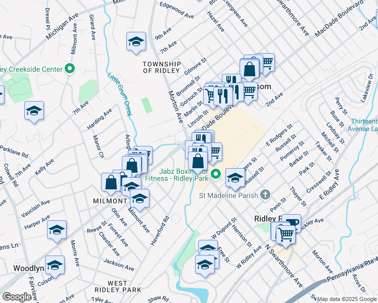 map of restaurants, bars, coffee shops, grocery stores, and more near 111 Haverford Road in Folsom