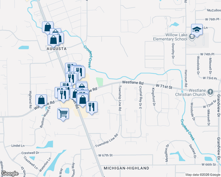 map of restaurants, bars, coffee shops, grocery stores, and more near 2471 Camwood Drive in Indianapolis