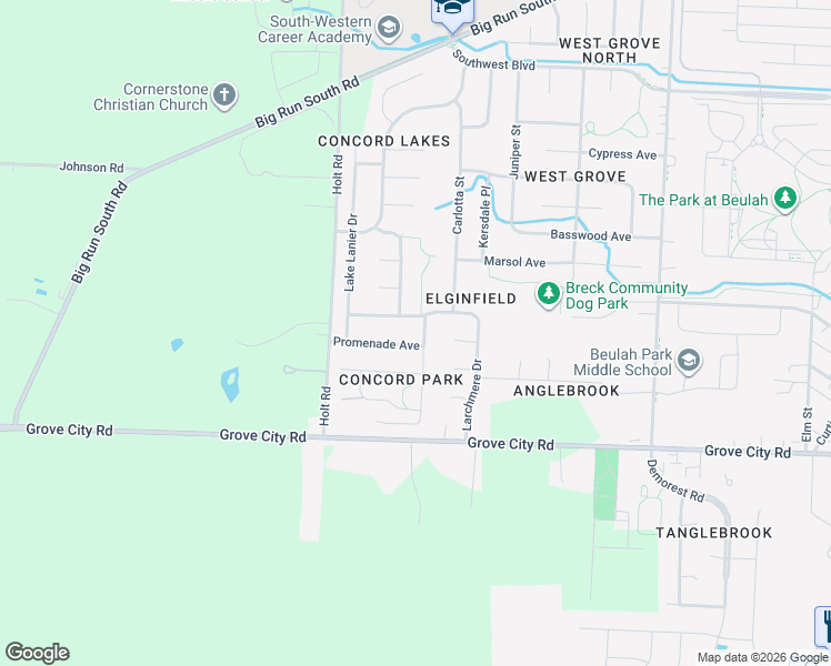 map of restaurants, bars, coffee shops, grocery stores, and more near 3942 Ponds Edge Street in Grove City
