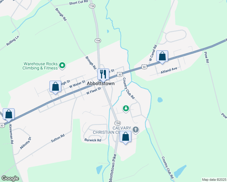 map of restaurants, bars, coffee shops, grocery stores, and more near 150 South German Street in Abbottstown