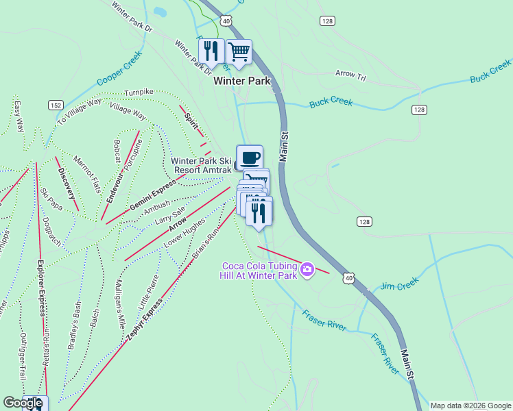 map of restaurants, bars, coffee shops, grocery stores, and more near 201 Zephyr Way in Winter Park