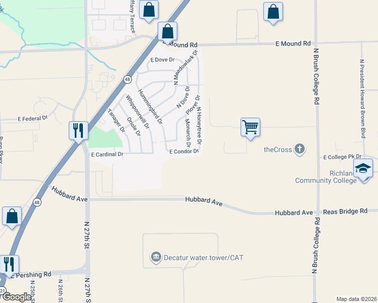 map of restaurants, bars, coffee shops, grocery stores, and more near East Condor Drive in Decatur