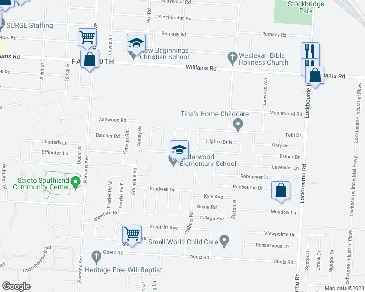 map of restaurants, bars, coffee shops, grocery stores, and more near 3801 Fergus Road in Columbus