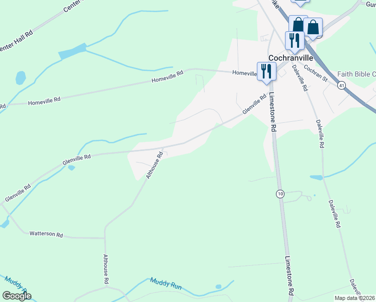 map of restaurants, bars, coffee shops, grocery stores, and more near 623 Glenville Road in Cochranville