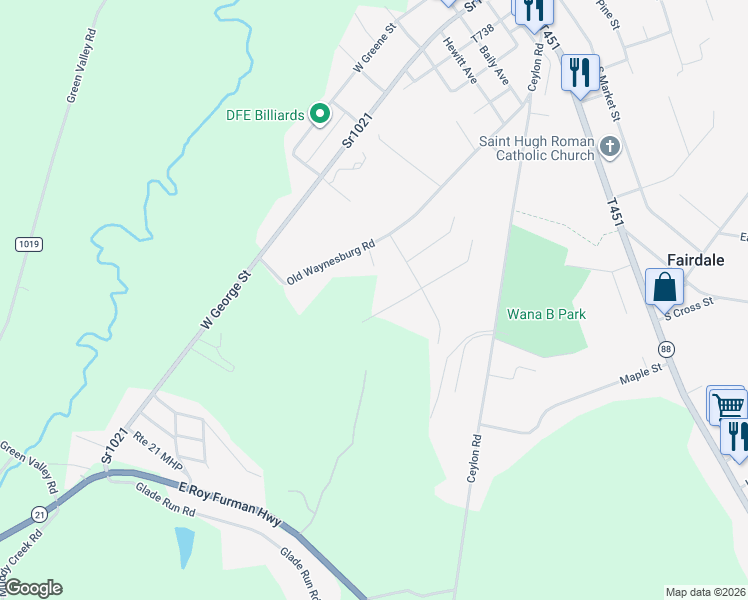 map of restaurants, bars, coffee shops, grocery stores, and more near 112 Morning Dove Drive in Carmichaels