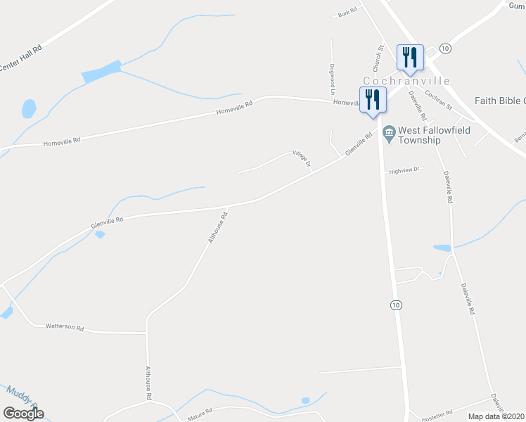 map of restaurants, bars, coffee shops, grocery stores, and more near 623 Glenville Road in Cochranville