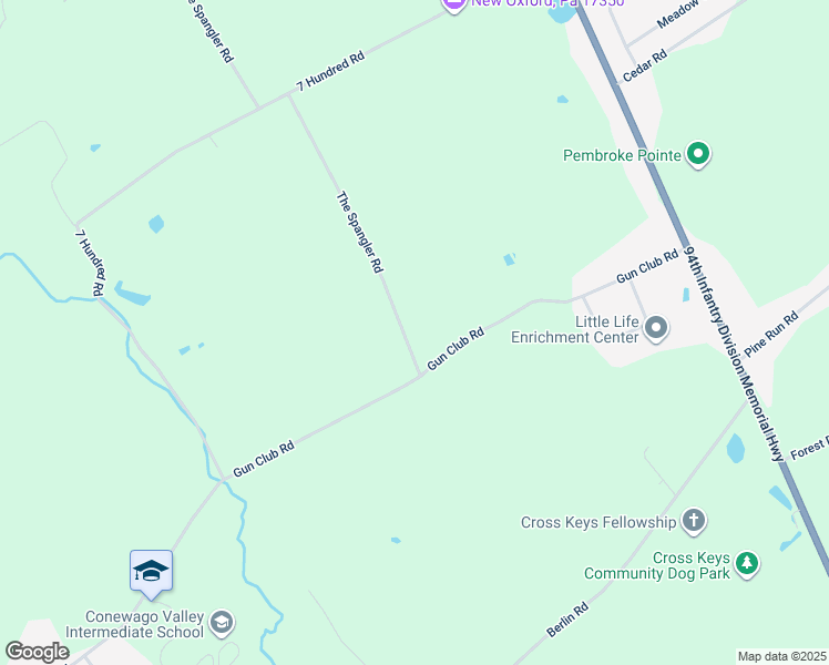 map of restaurants, bars, coffee shops, grocery stores, and more near 1033 The Spangler Road in New Oxford