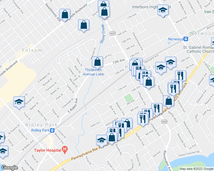 map of restaurants, bars, coffee shops, grocery stores, and more near 1133 Madison Avenue in Prospect Park