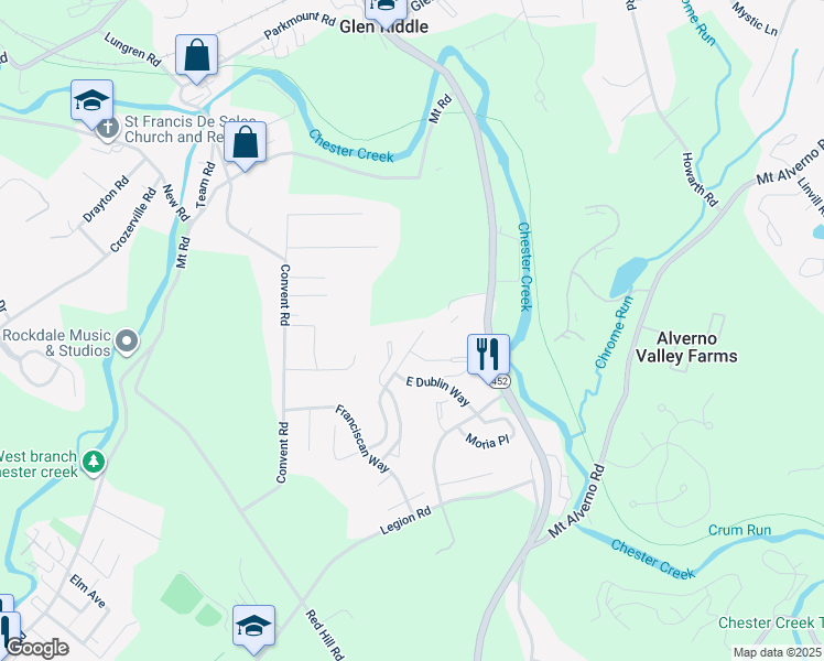 map of restaurants, bars, coffee shops, grocery stores, and more near 332 Cashel Court in Delaware County