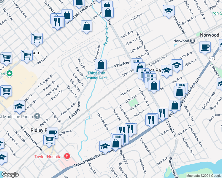 map of restaurants, bars, coffee shops, grocery stores, and more near 924 12th Avenue in Prospect Park