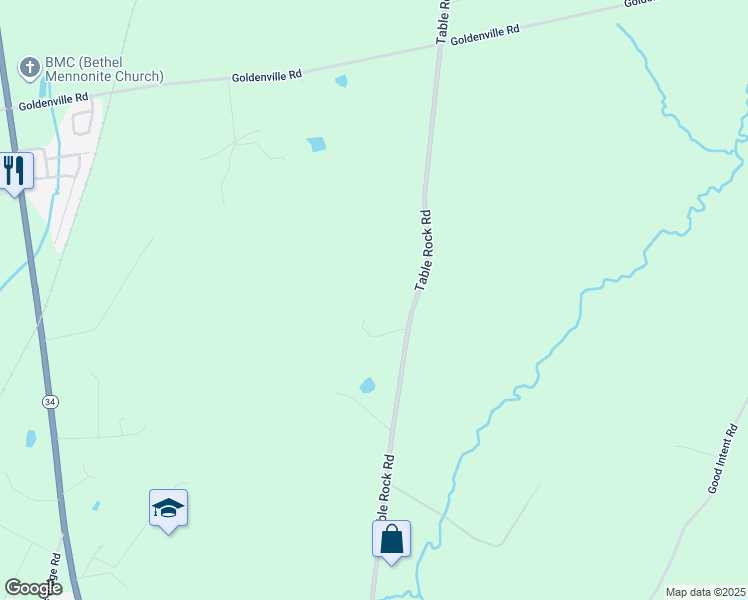 map of restaurants, bars, coffee shops, grocery stores, and more near 1410 Table Rock Road in Gettysburg