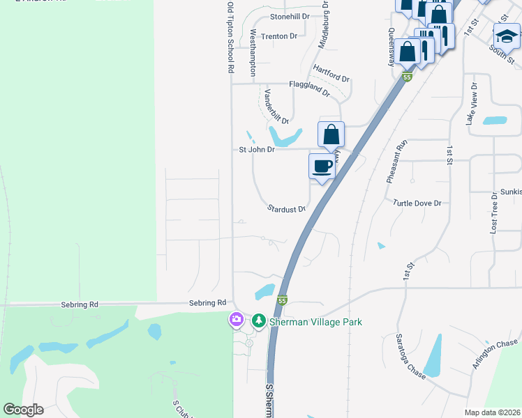 map of restaurants, bars, coffee shops, grocery stores, and more near 100 Stardust Drive in Sherman